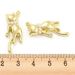 ABS プラスチック模造パール付き合金コネクタ チャーム  猫の形のリンク  ゴールドカラー  29.5x16.5x5mm  穴：1.2mm&nbsp;FIND-G062-08G