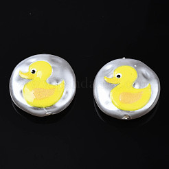3dプリントABSプラスチックイミテーションパールビーズ  アヒルとフラットラウンド  きいろ  16x5mm  穴：0.9mm&nbsp;KY-S163-430