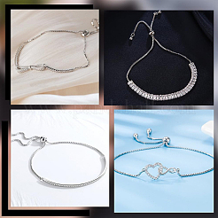 2Pcs 925 Sterling Silver Box Chain Slider Bracelet Making&nbsp;MAK-BBC0001-23
