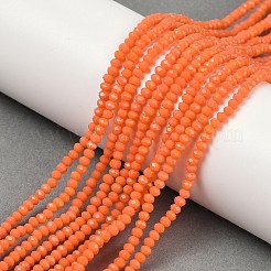 オペークソリッドカラーガラスビーズ連売り  イミテーション翡翠  多面カット  ロンデル  鮭色  3x2mm  穴：0.8mm  約135~140個/連  11.81~13.38インチ（30~34cm）&nbsp;GLAA-F078-A03