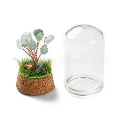 Natural Green Aventurine Chips Money Tree in Dome Glass Bell Jars with Wood Base Display Decorations&nbsp;DJEW-K030-02N