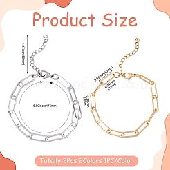 2Pcs 2 Colors 304 Stainless Steel Paperclip Chain Bracelets for Women&nbsp;BJEW-TADJ0001-01