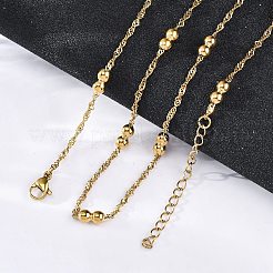 304ステンレススチールダブルラウンドロープチェーンネックレス  イオンプレーティング（ip）  ゴールドカラー  17.95インチ（45.6cm）&nbsp;NJEW-C073-03G