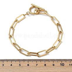 イオンプレーティング（IP）304ステンレススチールペーパークリップチェーンブレスレット  トグル留め金付き  ゴールドカラー  8インチ（20.2cm）&nbsp;BJEW-O186-03G