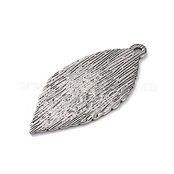 304ステンレスペンダント  テクスチャ  葉のチャーム  アンティークシルバー  37x18x1~2mm  穴：1.6~1.8mm&nbsp;STAS-L280-10AS-05