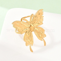 304 Stainless Steel Butterfly Cuff Open Rings&nbsp;RJEW-Z137-03G