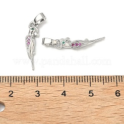 真鍮製マイクロパヴェキュービックジルコニアペンダント  鳥のチャーム  プラチナ  20x4.5x3mm  穴：2.8x5mm&nbsp;KK-H254-05P