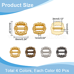 240個4色の長方形合金バックル  ウェビング用  ストラップバッグ  服飾材料  ミックスカラー  6x6x1mm  60個/カラー&nbsp;FIND-NB0003-97