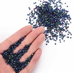 ガラス竹ビーズ  メタリックカラー  マリンブルー  2.5~3x2mm  穴：0.9mm  約15000個/ポンド&nbsp;SEED-S032-13A-604