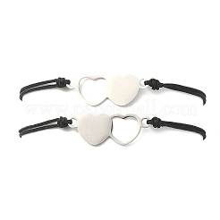 Friendship & Valentine's Day Theme Stainless Steel Interlocking Love Heart Link Bracelets Sets&nbsp;BJEW-JB09543