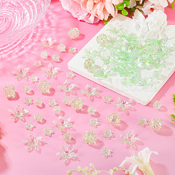 94個4スタイルの透明アクリルビーズ  ABカラー  花  黄緑  11.5~25x11.5~28mm  穴：1.8~2.5mm&nbsp;TACR-TA0001-84