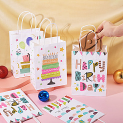 8Pcs 4 Styles Birthday Rectangle Paper Gift Bags with Rope Handles&nbsp;ABAG-TA0001-70