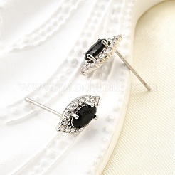 真鍮製マイクロパヴェキュービックジルコニアスタッドピアス  馬の目  プラチナ  12x7mm&nbsp;EJEW-M103-02P