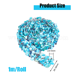 天然チップジェムストーンとプラスチックビーズリボントリム  衣類衣類アクセサリー用のメッシュラップリボン  ダークシアン  1~1-1/8インチ（25~30mm）  約1.09ヤード（1m）/ pc&nbsp;FIND-WH0421-56B