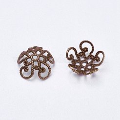真鍮の派手なビーズキャップ  花  5花びら  赤銅鉱  10~11x4mm  穴：1mm&nbsp;X-KK-B213-R