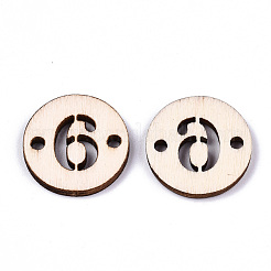 未完成の天然ポプラ材リンクコネクター  レーザー切断  番号付きのフラットラウンド  NUM。6  19.5x2.5mm  穴：2mm&nbsp;WOOD-S045-138A-6