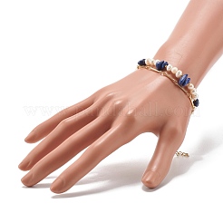 ナチュラルミックスストーン＆パールビーズ7-1/8層ブレスレットセット  女性のためのリンクチェーン付きレイキヒーリングブレスレット  ゴールドカラー  18インチ（5cm）  [1]個/セット&nbsp;X1-BJEW-TA00025