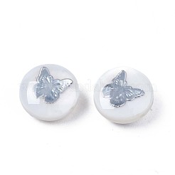 天然淡水シェルビーズ  真鍮製の金属装飾  蝶とフラットラウンド  プラチナ  8x4~5mm  穴：0.6mm&nbsp;SHEL-N003-22-13P