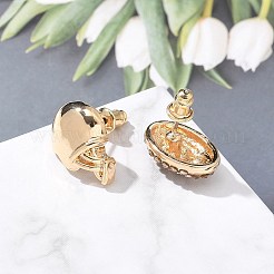 真鍮製マイクロパヴェキュービックジルコニアスタッドピアス  ゴールドカラー  左右  ラグビー  10~10.5x14mm&nbsp;LS-EJEW-Z080-03G-04