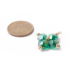 ガラスのペンダント  ゴールデン真鍮パーツ  クローバーチャーム  ミックスカラー  32x28x6~7mm  穴：2mm&nbsp;PALLOY-JF02006