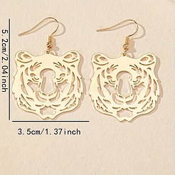 虎の頭の合金製ダングルイヤリング  ゴールドカラー  52x35mm&nbsp;FS-WG96218-02