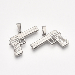 変色しない304ステンレススチールペンダント  銃の形  ステンレス鋼色  22x30x3mm  穴：8x3.5mm&nbsp;STAS-T045-32P
