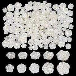 256個 5種類の不透明樹脂ビーズ  椿の花  フローラルホワイト  12~23x12~23.5x5~9mm  穴：1.6~3mm&nbsp;RESI-CA0001-83