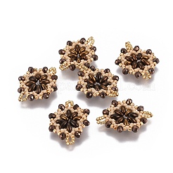 MIYUKI＆TOHO手作り日本のシードビーズリンク  織機模様  花  桃パフ  24~25.6x19~19.2x3.2~3.6mm  穴：1.5~1.6mm&nbsp;SEED-E004-H03
