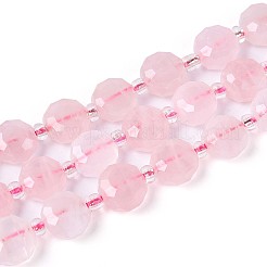 天然マダガスカル ローズクォーツビーズ連売り  フラットラウンド  ファセットコインビーズ  シードビーズで  8~9x8~9x5~6mm  穴：1~1.2mm  約38~40個/連  15.16~15.75''（38.5~40センチメートル）&nbsp;G-B153-A20