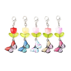5Pcs Butterfly Alloy Enamel & Tulip Glass Pendant Decorations&nbsp;HJEW-JM04163