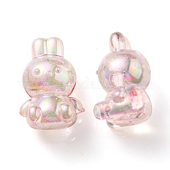 UVメッキレインボー虹色透明アクリルバブルビーズ  兎  ピンク  18x12x10mm  穴：2mm&nbsp;OACR-C007-02A