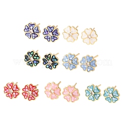 Brass Enamel Flower Stud Earrings&nbsp;EJEW-I322-12G
