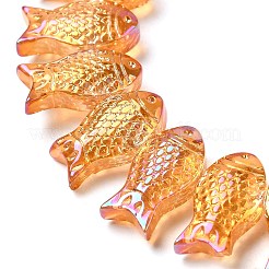 電気メッキ透明ガラスビーズ連売り  完全な虹  魚  オレンジ  8x15x5~6mm  穴：1mm  約49~50個/連  15.75インチ（40cm）&nbsp;EGLA-C007-09B