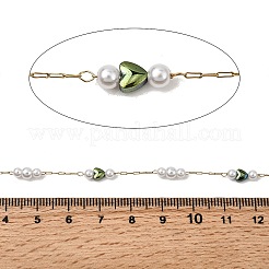 Handmade 304 Stainless Steel ABS Plastic Pearl Round with Heart Link Chains&nbsp;CHS-L032-12G