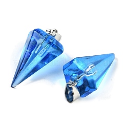 塗装ガラスペンダントスプレー  プラチナ鉄ループ付き  コーン  ブルー  26.5x15.5x13.5mm  穴：7.5mm&nbsp;GLAA-Z007-03D