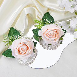 布製造花手首コサージュ6個  結婚式のための  パーティーの装飾  桃パフ  115x100x49mm&nbsp;DIY-FH0010-65