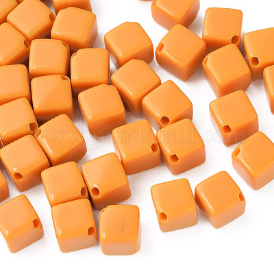 不透明なアクリルビーズ  キューブ  オレンジ  13x14.5x14.5mm  穴：2mm  約530個/500g&nbsp;MACR-S373-135-A07-1