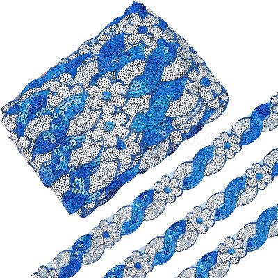 8形ポリエステルリボン  スパンコール  ブルー  1-5/8インチ（40mm）  約14.76ヤード（13.5m）/バンドル&nbsp;OCOR-WH0074-57C-1