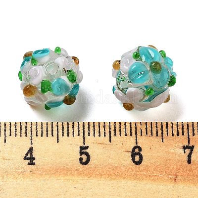 手作りランプワークビーズ連売り  バンピー  花の丸  シアン  11.5~13x11~12mm  穴：1.6~1.8mm  約45個/連  17.68~19.65''（44.9~49.9センチメートル）&nbsp;LAMP-N021-015A-12-1