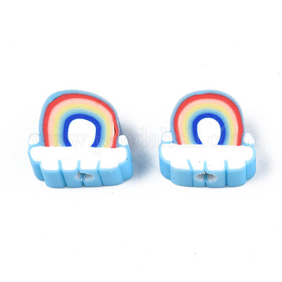 手作り樹脂粘土ビーズ  虹＆クラウド  ライトスカイブルー  8.5~10.5x10~12.5x4~5mm  穴：1.8mm&nbsp;CLAY-T012-31C-1