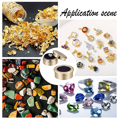 2Pcs Styles Alloy Loose Diamond Boxes, Flat Round with Clear Glass Window  and Sponge Inside, for Jewelry Cabochons Displays, Golden,