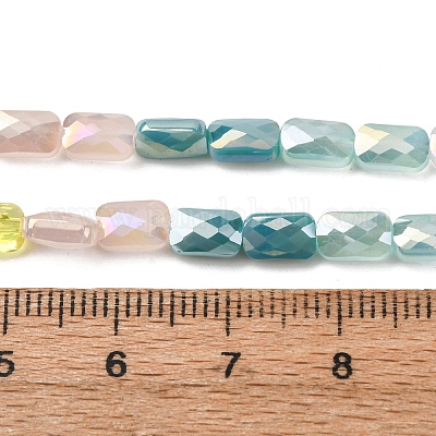 電気メッキガラスビーズセット  長方形  多面カット  グラデーションカラー  ダークターコイズ  7x4x3.5mm  穴：1mm  約60~63個/連  16.14''~16.92''（41~43センチメートル）&nbsp;EGLA-D300-05-15-1