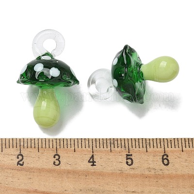 手作りランプワークペンダント  バンピー  キノコ  濃い緑  24.5~29.5x15~18.5mm  穴：2~5mm&nbsp;LAMP-M021-01J-1