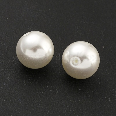 ベーキングペイント パール加工ガラスパールラウンドビーズ  片穴  ホワイト  10mm  穴：1mm&nbsp;HY-S004-01C-1