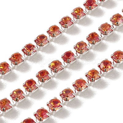 鉄ラインストーンカップチェーン  スプールで  銀  パパラチャ  3x3x2.5mm  約10ヤード/ロール&nbsp;CH-A008-02A-1