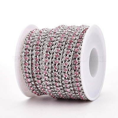 鉄ラインストーンカップチェーン  スプールで  銀  ショッキングピンク  8.5x3mm  約14.99フィート（4.57m）/ロール&nbsp;CH-T006-04S-08-1