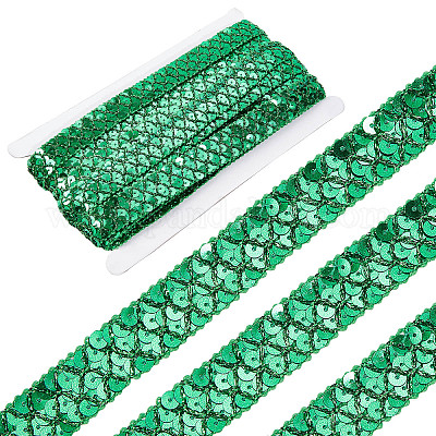 Wholesale GORGECRAFT 14Yds Green Sequin Trim Ribbon Glitter