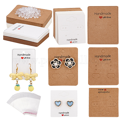 PH PandaHall 120pcs Earring Display Card 6 Styles Rectangle Cardboard Earring Holder Jewelry Packaging Hanging Cards 120pcs Clear Seal Sealing Bag