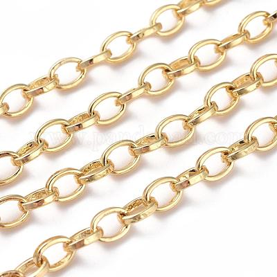 真鍮製アズキチェーン  ハンダ付け  スプールで  フラットオーバル  長持ちメッキ  18KGP本金メッキ  6x5x1.2mm  約16.4フィート（5m）/ロール&nbsp;CHC-G005-02G-1