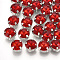 Sew on Rhinestone, Multi-strand Links, Glass Rhinestone, with Brass Prong Settings, Garments Accessories, Faceted, Flat Round, Platinum, Red, 15x7.5mm, Hole: 0.8~1mm